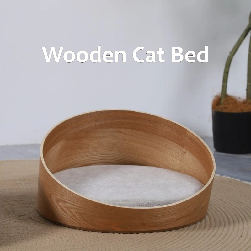 Modern Wooden Cat Bed Indoor All-season Cat Bed Stylish Home Decor Cats Beds Detachable Cushion 1005010270906948
