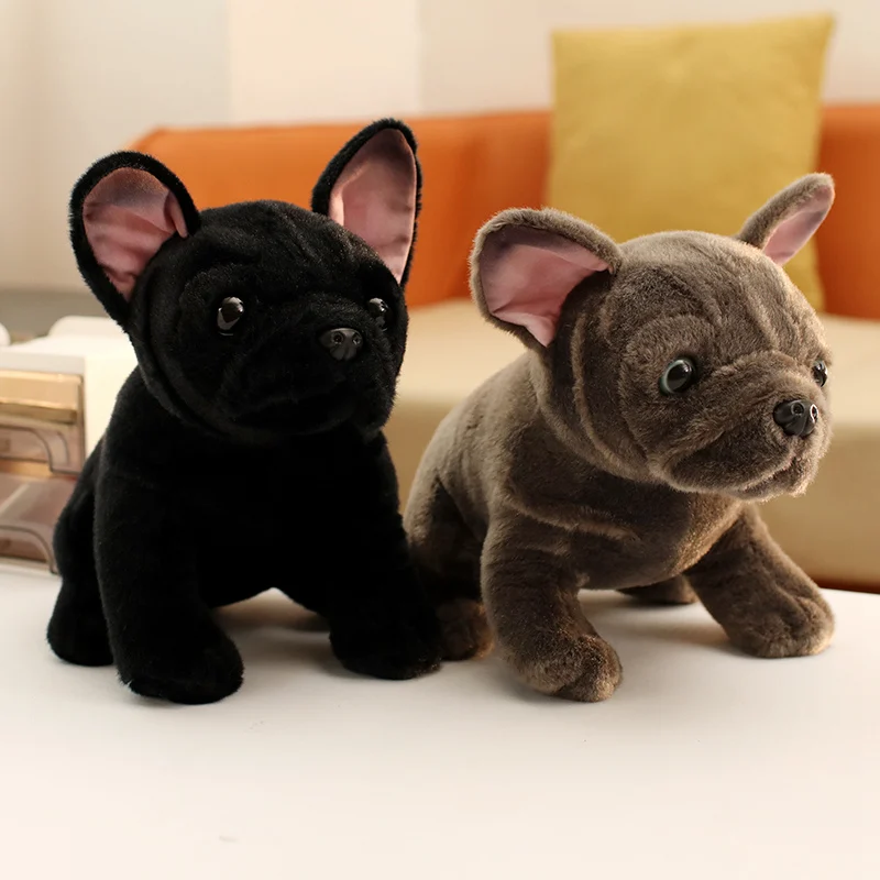Hot 28cm Bulldog Plush Toy Realistic Stuffed Animals Black Grey Bulldog Plush Lifelike Pet Dog Soft 1005010283751886
