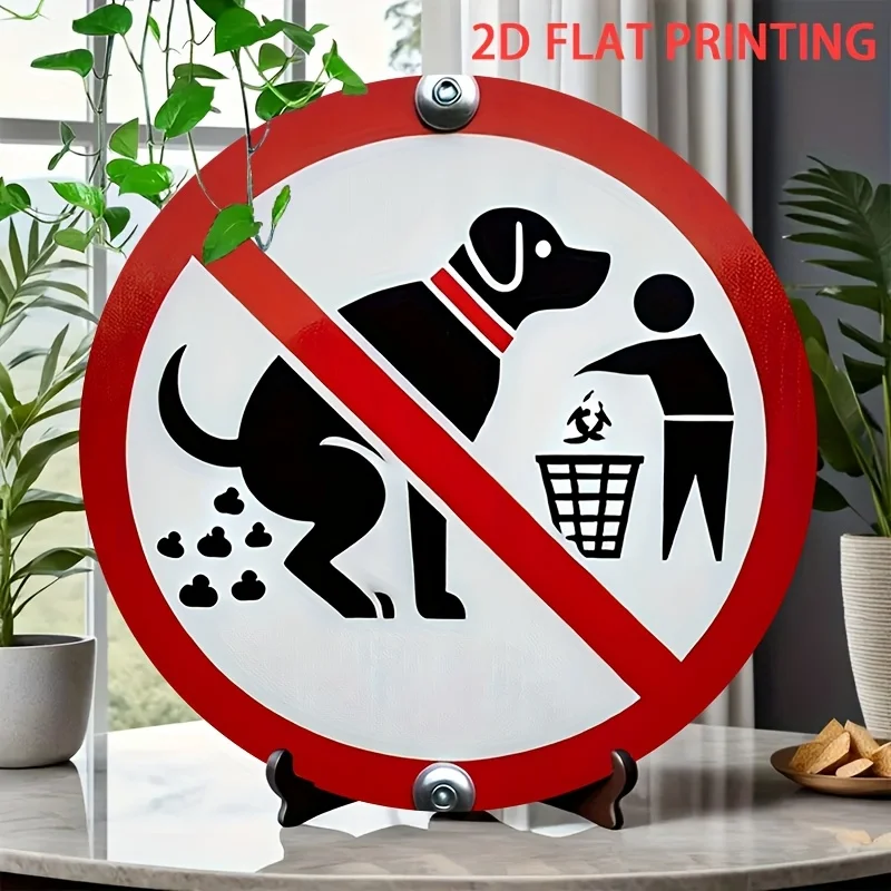 2D Flat, 1pc Funny No Dogs Pooping Allowed Sign, Red Prohibition Circle with Dog Graphic 1005010284377064