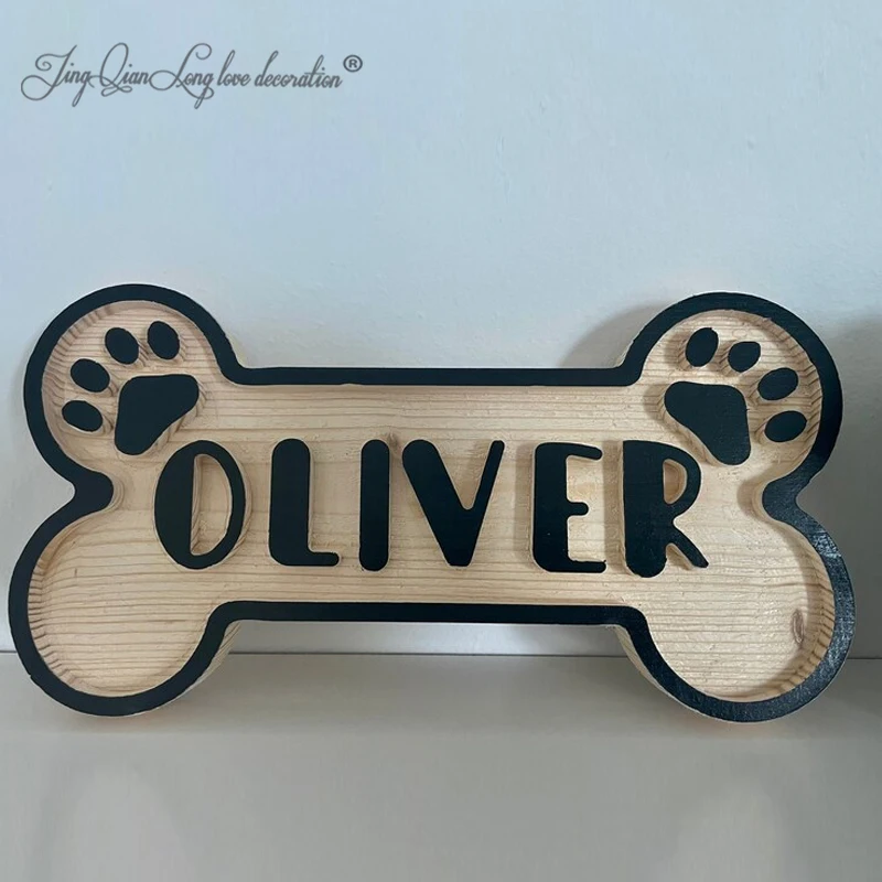 Wood Dog Name Sign Personalized Pet Paw Bone Gift 1005010285698753