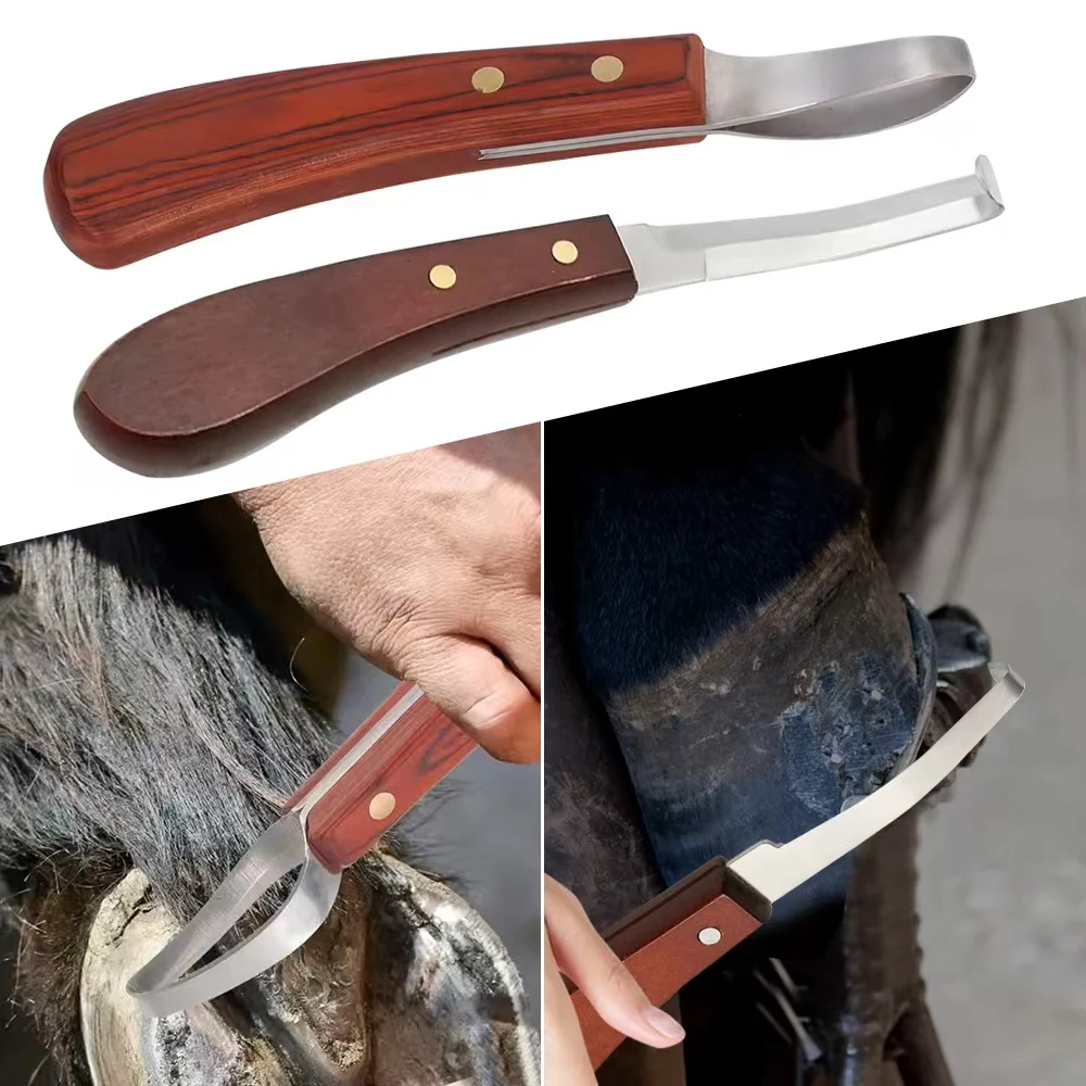 2 Pcs Horseshoe Knife With Wooden Handle Stainless Steel Double-edged & Ring-shaped Blades Cattle 1005010286910040