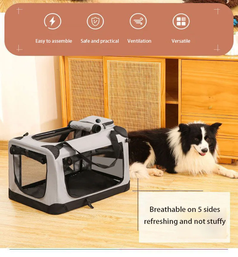 Soft Dog Crates Kennel for Pets 3 Door Soft Sided Folding Travel Pet Car Carrier with Straps and 1005010293702798