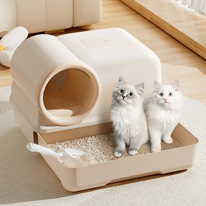 Cat Litter Box with Corridor & Drawer Design, Fully Enclosed Odor Control & Anti-Tracking Toilet 1005010294873947