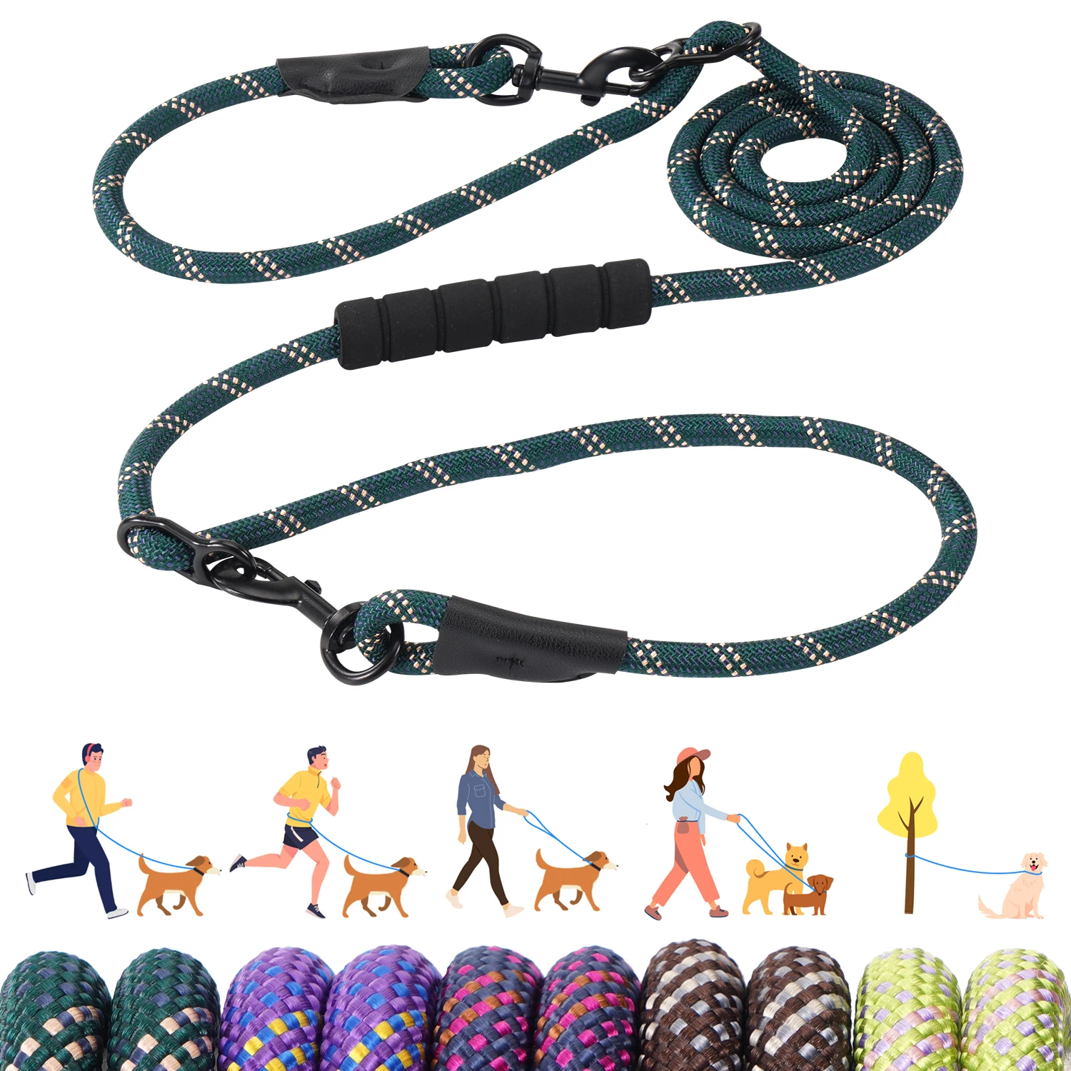 Versatile Heavy Duty Dog Leash with Padded Handle, Easy Converted to Double Leashes, 7.5 FT 1005010297647540