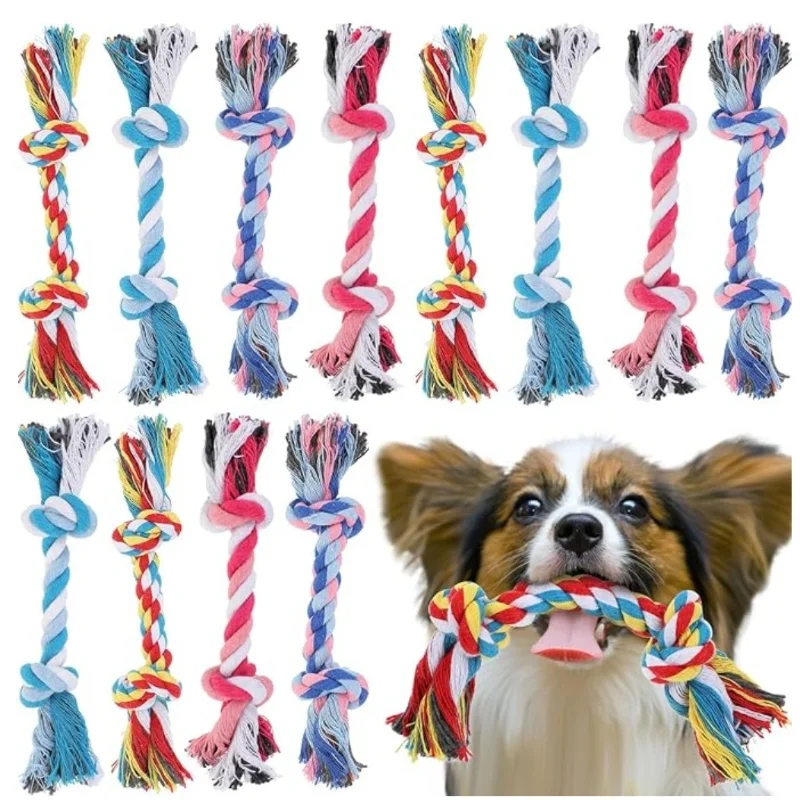 Random Color Cotton Rope Pet Toy Double Knot Bite Resistant Dog And Cat Chew Toy Funny Puppy 1005010297830219
