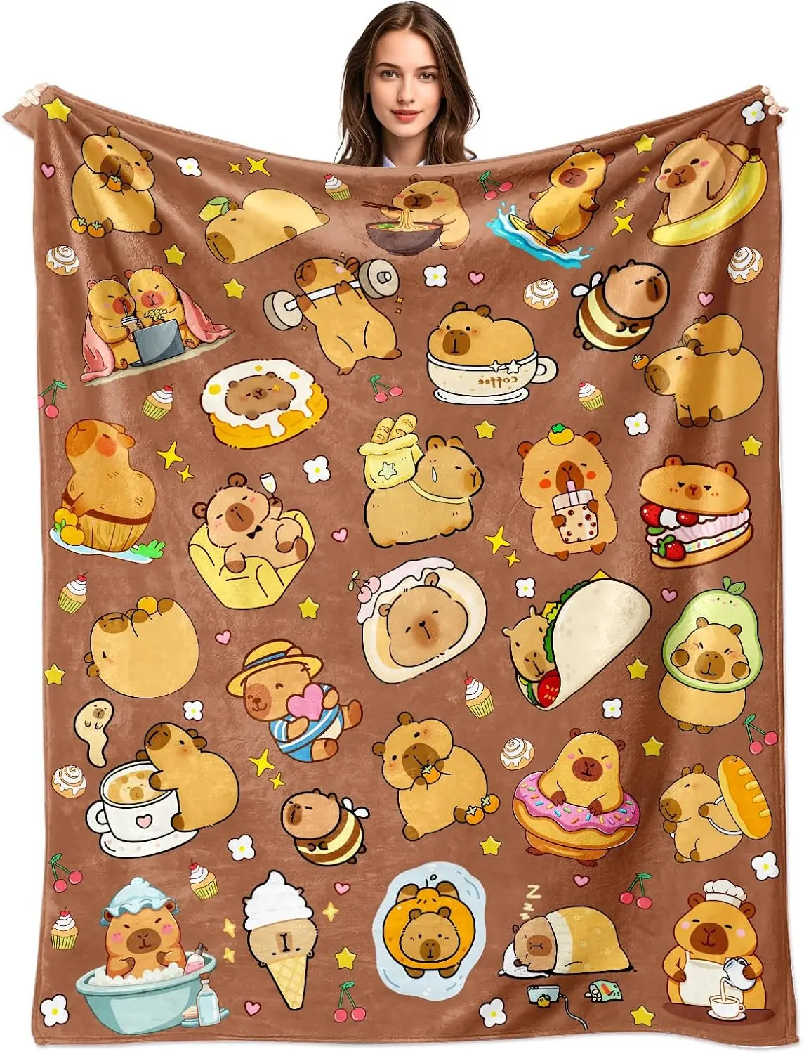 Cute capybara blanket cartoon animal print soft throw kids room decor cozy bedding playful design 1005010299577325