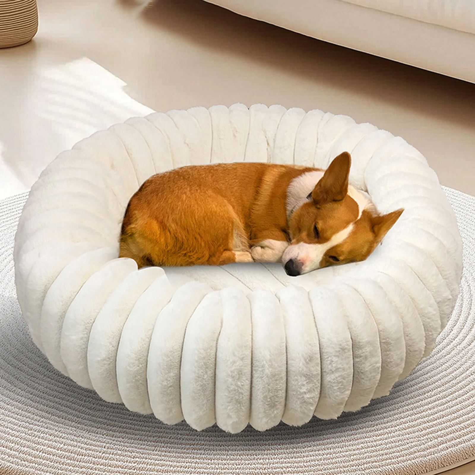 Solid Color Donut Dog Bed for Small Dogs Winter Warm Pet Bed Plush Cat Nest for Indoor Cats and 1005010304525432