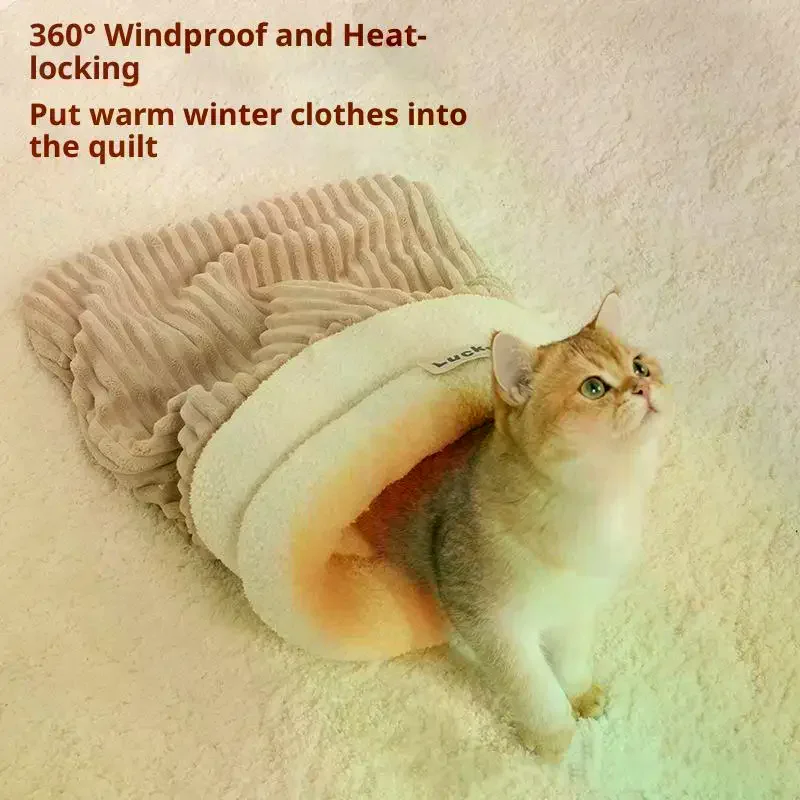 Closed Cat Nest Thickened Cat Bed Sleeping Bag Indoor Cats Winter Warm Sleeping Bag Soft Cat Cave 1005010311619446