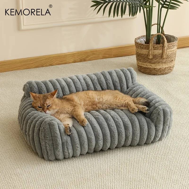 KEMORELA 1PC Striped Cat Sofa Bed Soft Polyester Pet Bed Breathable for All Seasons Suitable for 1005010313887660