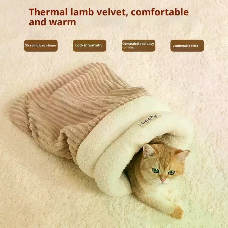 Closed Cat Nest Thickened Bed Sleeping Bag Indoor Cats Winter Warm Soft Cave Comfortable Pet 1005010315281986