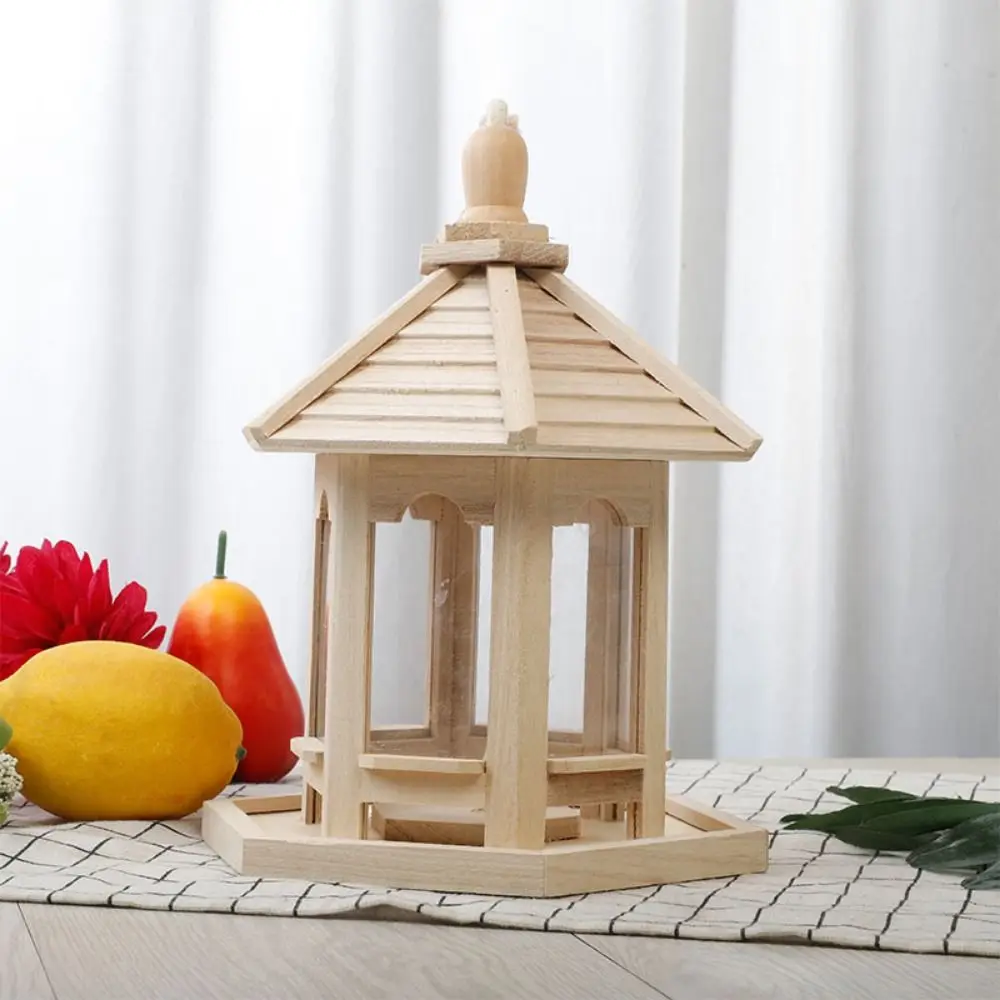 Bird House Ornaments House Shape Bird Feeder House Hanging Wooden Pet Feeder Box Bird Food 1005010317050281