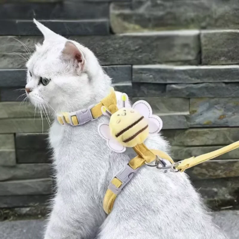 Cat Harness Leash Collar Set Adjustable Cartoon Bee Double Layer Dog Harness for Small Medium Pet 1005010327411155