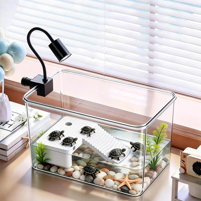 Transparent Reptile Terrarium Tank with Basking Area for Pet Turtles Hermit Crabs Tortoise 1005010337285338