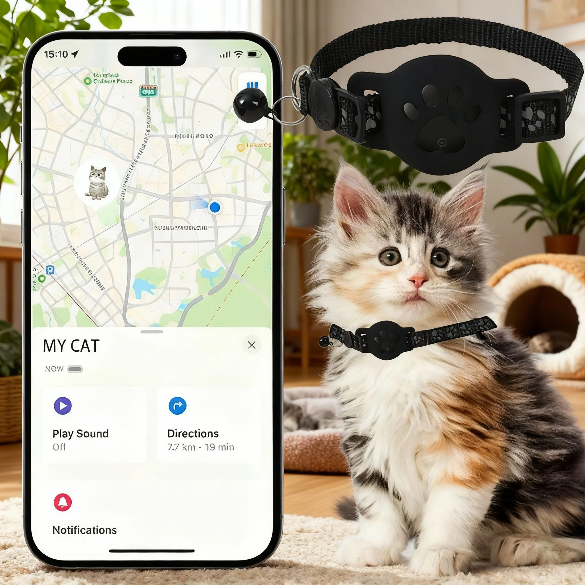 Cat Locator Collar Lightweight Adjustable Real Time GPS Tracking Outside Reflective Strips For 1005010354782483