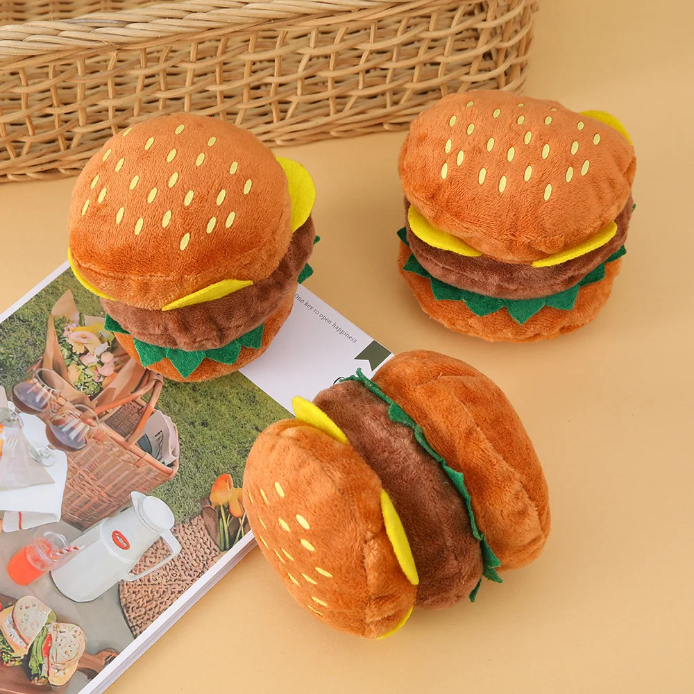 Hamburger Dog Chew Toy, Squeaky Plush Toy for Teeth Cleaning 1005010355424128