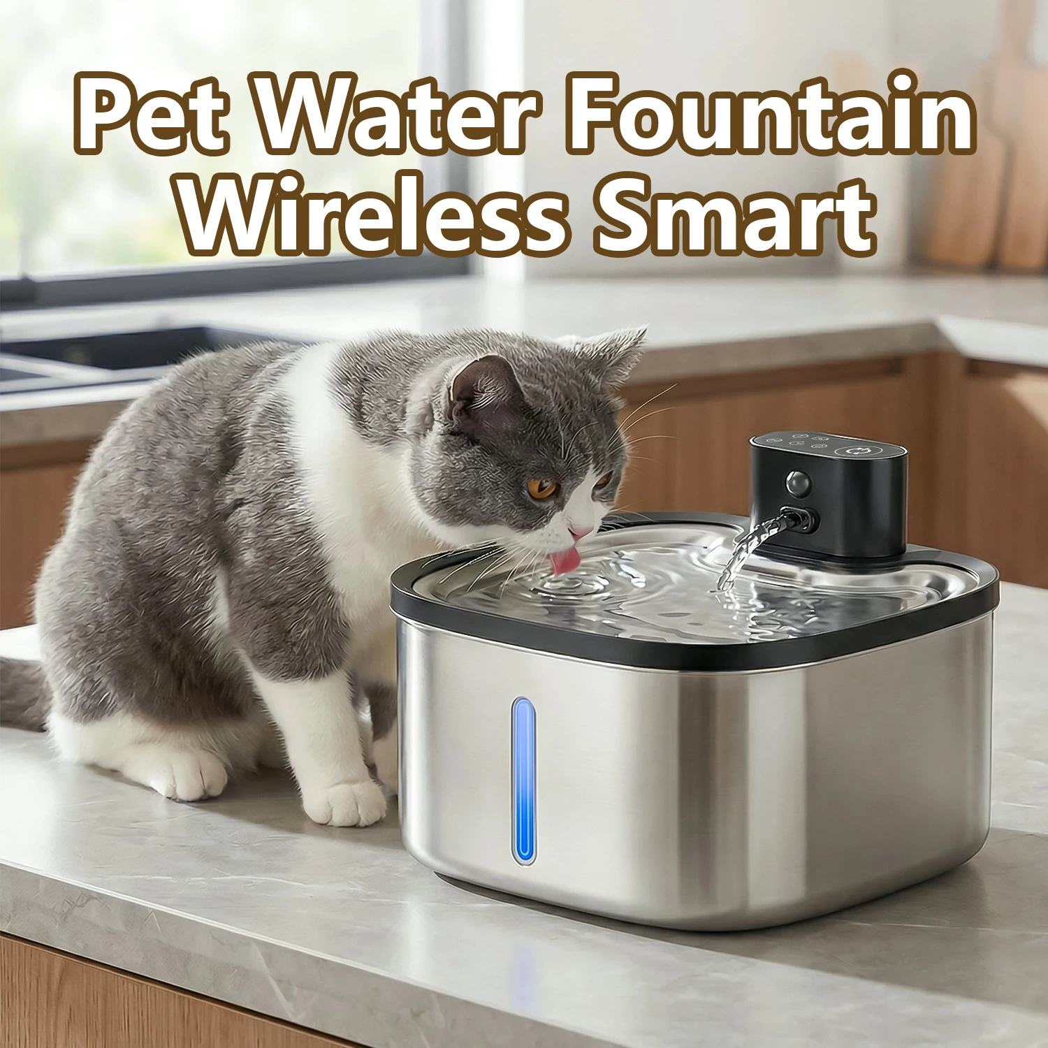 3.5L Cat Water Dispenser Stainless Steel Wireless Smart Pet Water Feeder 4000mAh Rechargeable with 1005010355859984