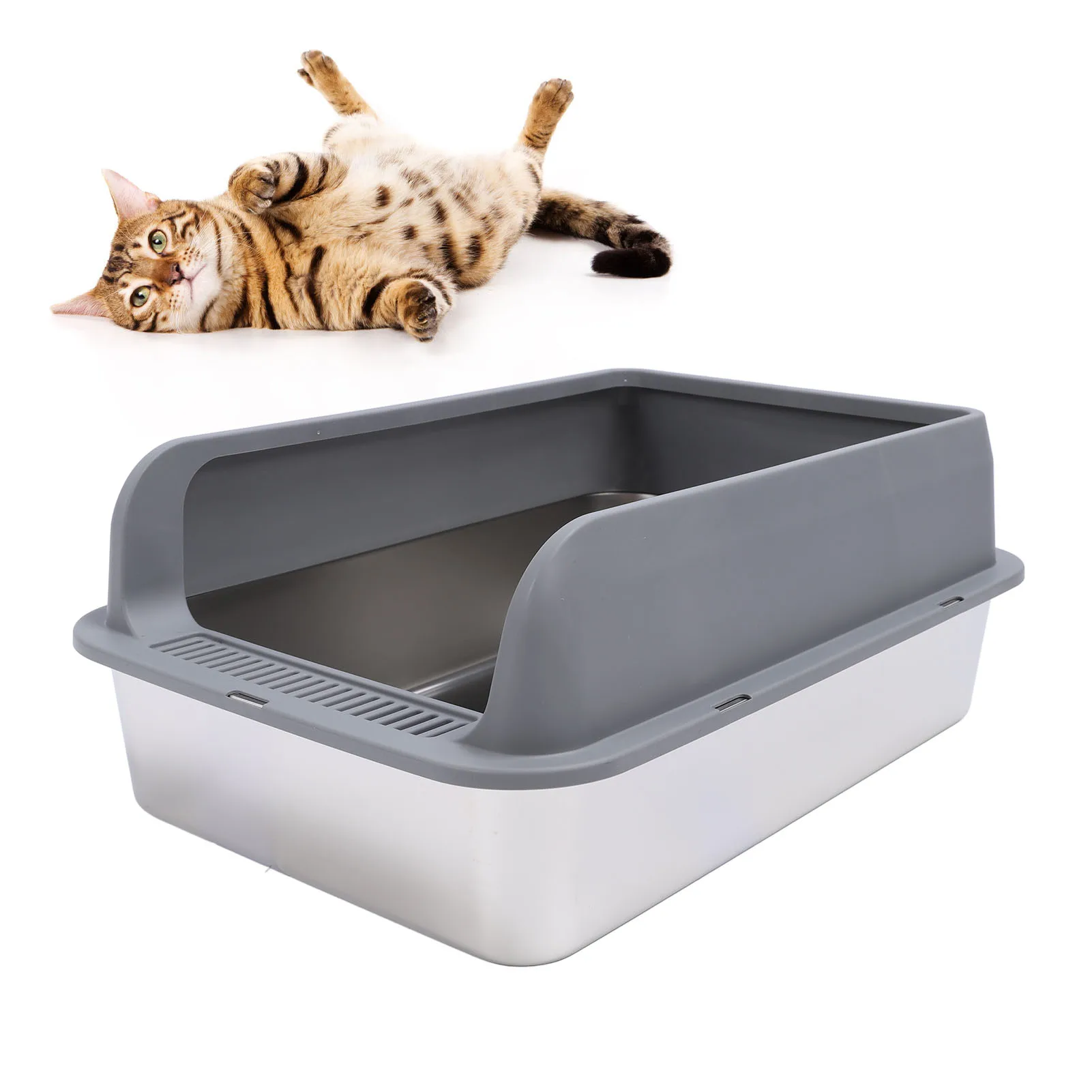 Cat Litter Box Stainless Steel Anti Splashing Odorless Easy to Clean High Sides Semi Enclosed Cat 1005010356855529