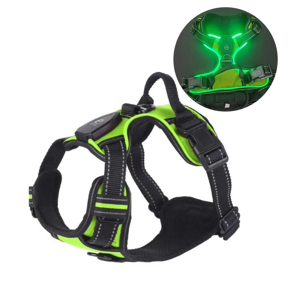 Durable Light Up LED Dog Harness Adjustable Flashing Luminous Pet Chest Strap Padded Collar Soft 1005010359939215