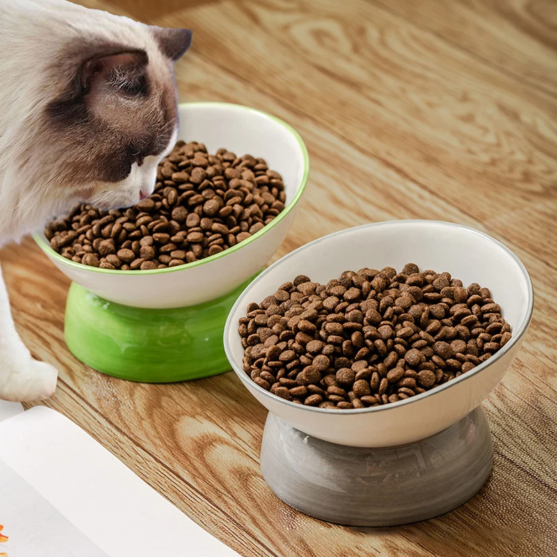 Cat Bowl, Ceramic Cat Inclined Food Bowl Water Bowl for Neck Protection (1pc) 1005010361723098