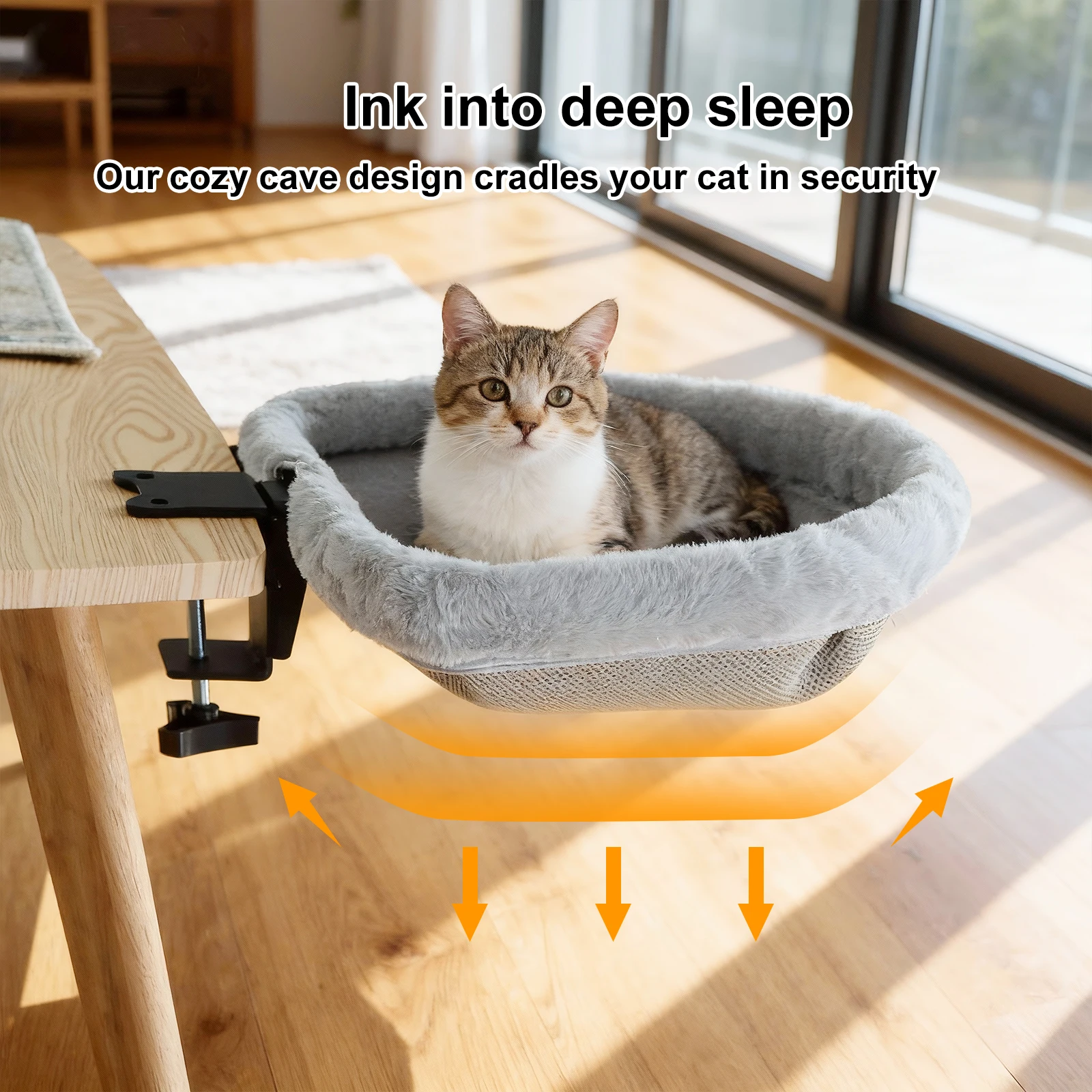 Cat Desk Bed One-Click Folding Sunken Design Space-Saving Semi-Circular Hammock Perch 1005010366474600