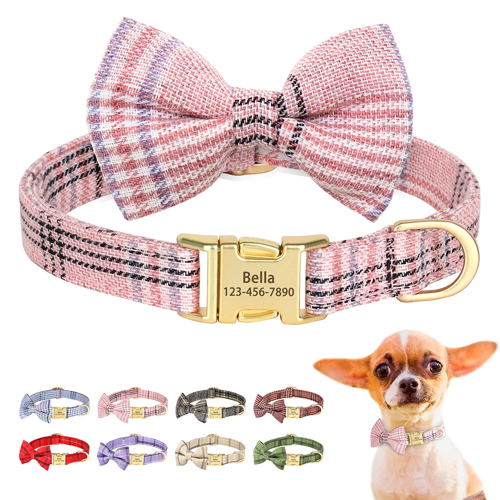 Custom Dog Collar Nylon Puppy Dog Collars with Cute Bowknot Engraved Pet Necklace 1005010366657864