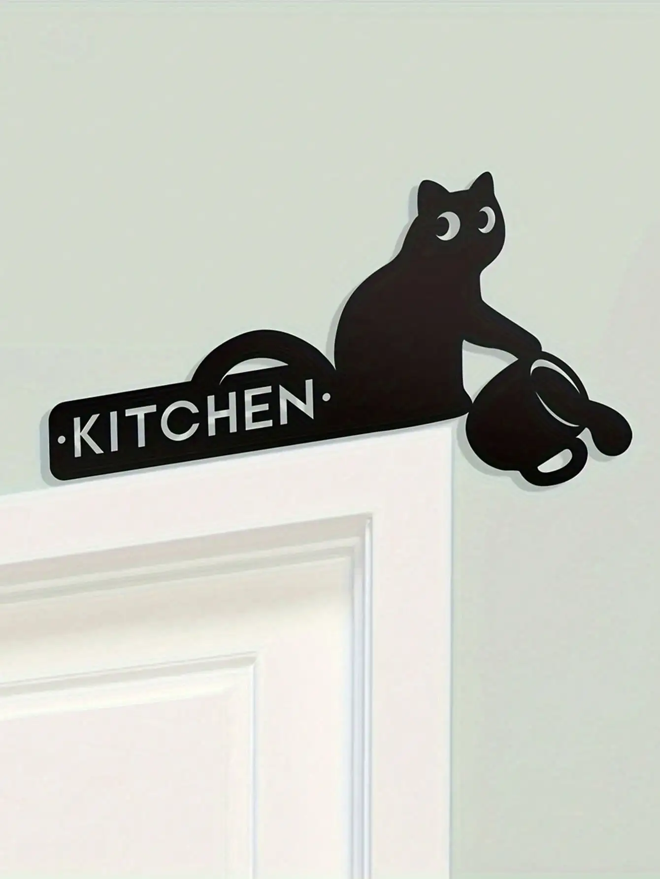 Corner Metal Decorative Sign - "Cat Sprinkling Coffee" Art for Door & Kitchen Warm Style 1005010367994348