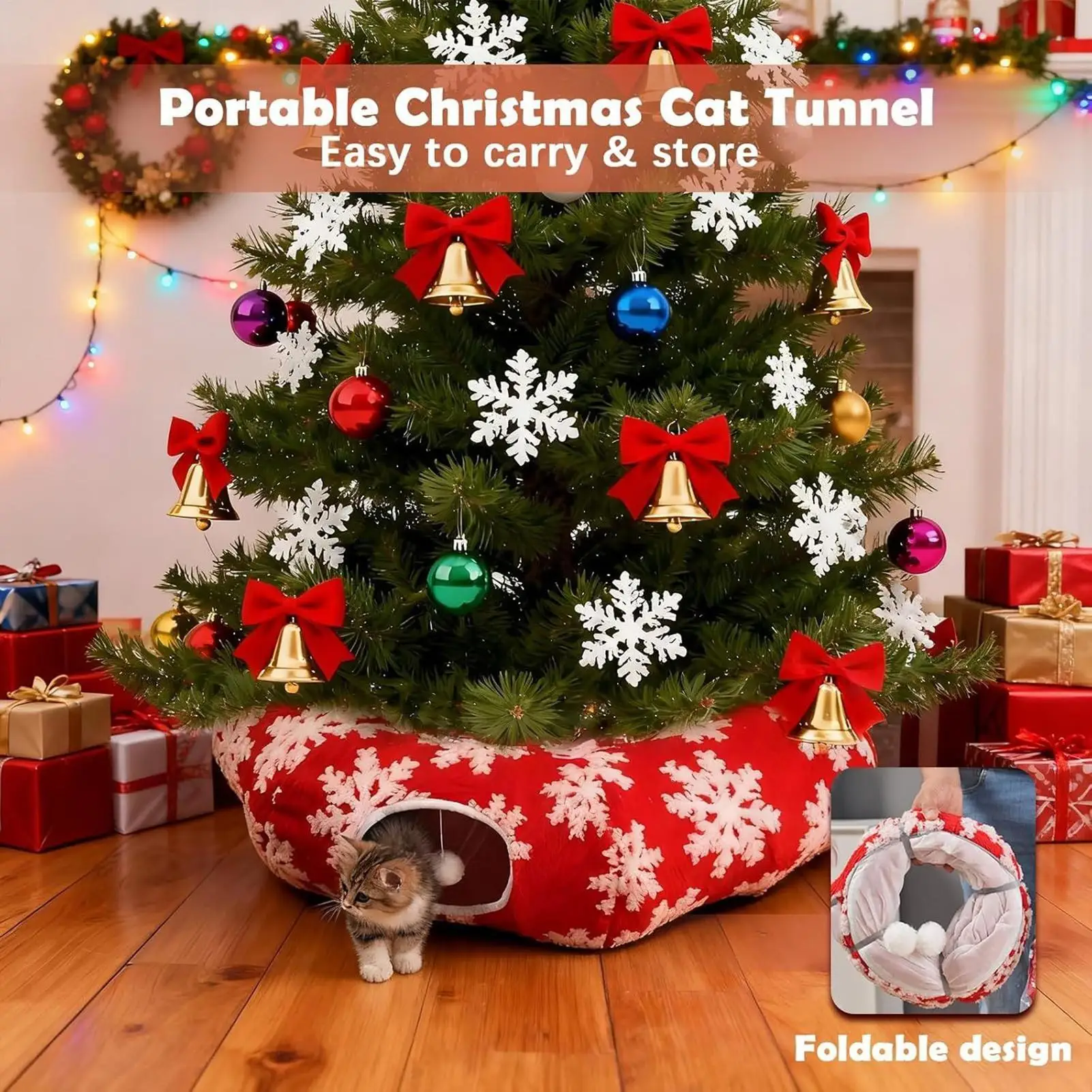 Winter Christmas Cat Tunnel Bed Cat Nest Soft Kitten Donut Tunnel for Living Room Balcony 1005010368589447