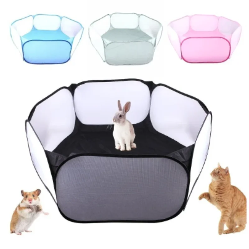 Transparent Portable Pet Cage Tent Dog Cat Playpen Open Folding Yard Fence for Hamster Rabbit 1005010368905829