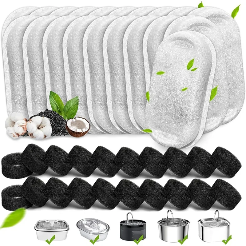 40PCS Cat Water Fountain Filters for 67oz/2L and 108/3.2L Stainless Steel Pet Fountain Cat 1005010381828426