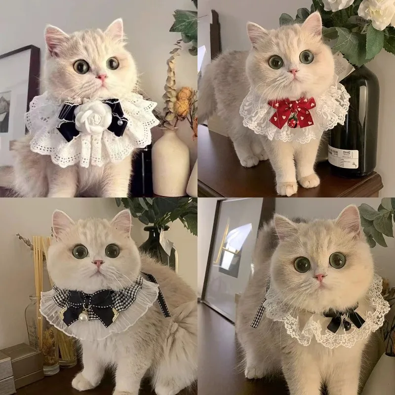 Cat Dog Collar Silk Wedding Cat Puppy Ribbon Scarf Princess Style Lace Collar Bell Necklace Bib New 1005010391815883
