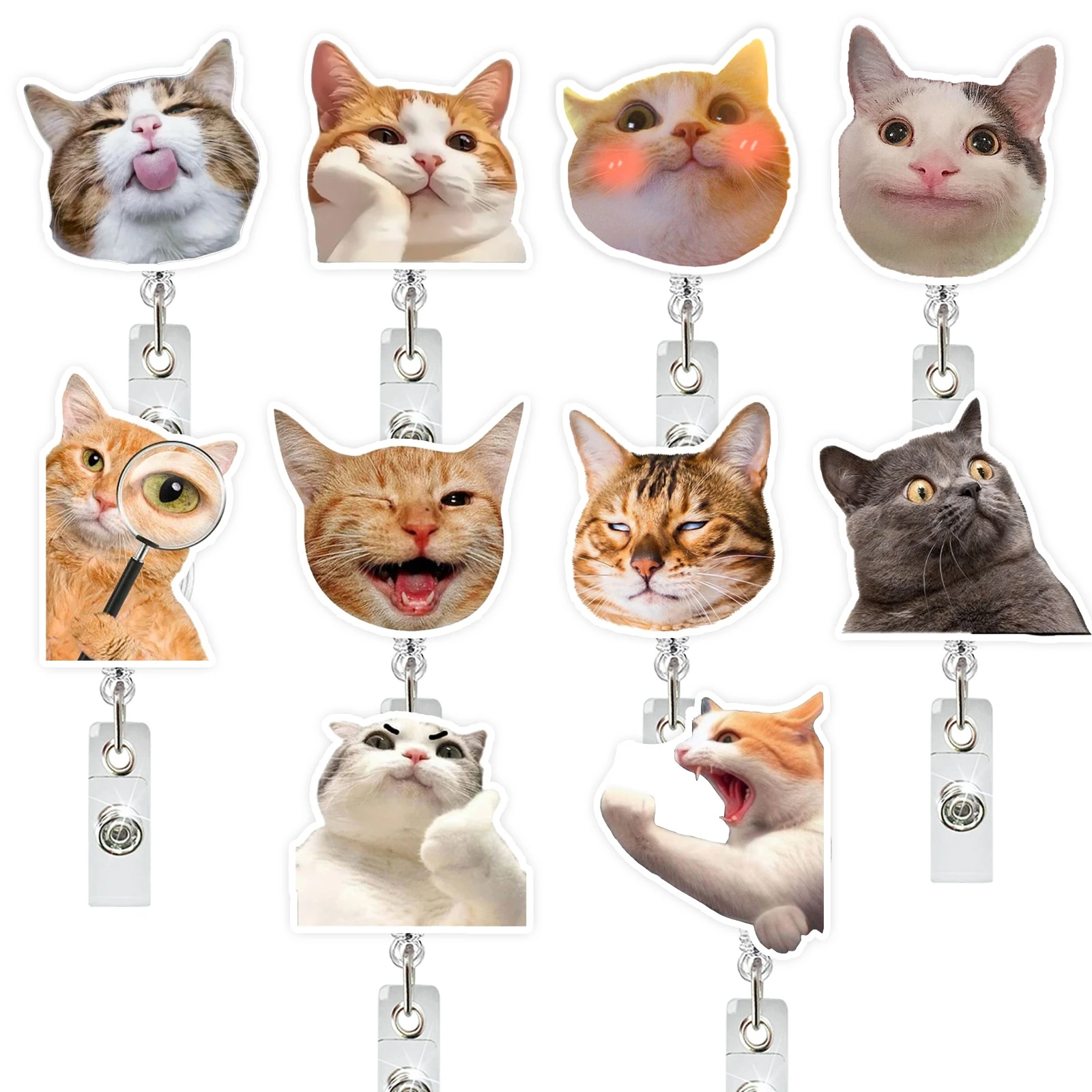 Abstract Cat Acrylic Badge Reel Retractable Name Tag Alligator Clip ID Card Holder for Nurse Office 1005010392160307