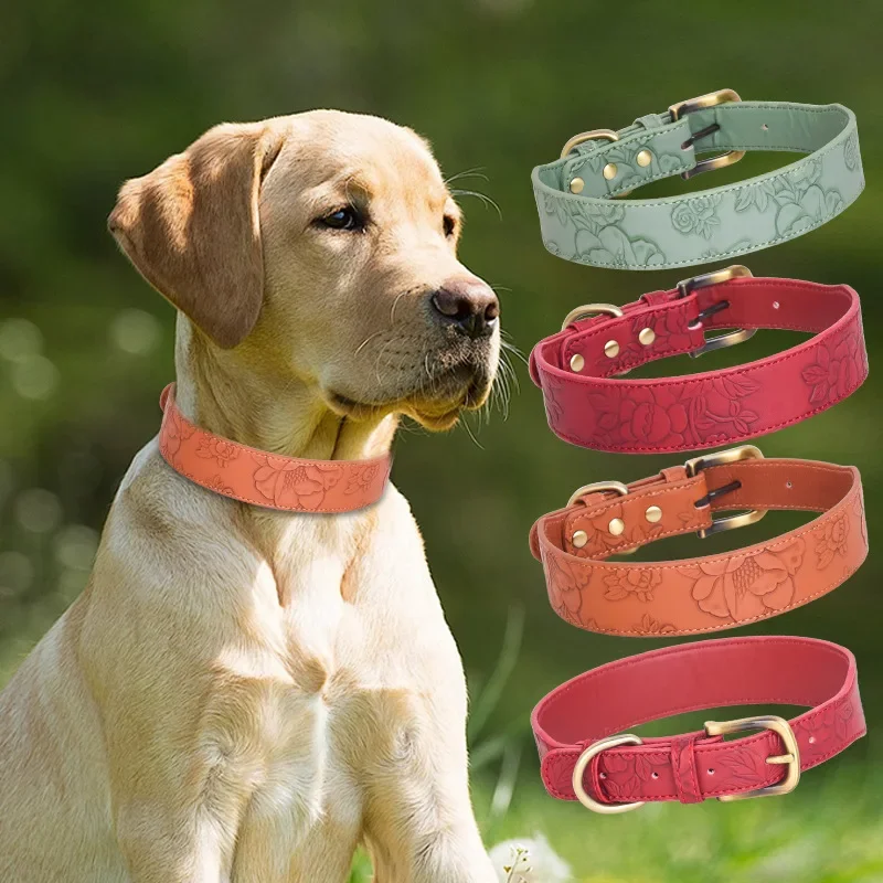 Heavy Duty Embossed Leather Dog Collar, Adjust Pet Necklace 1005010396987856