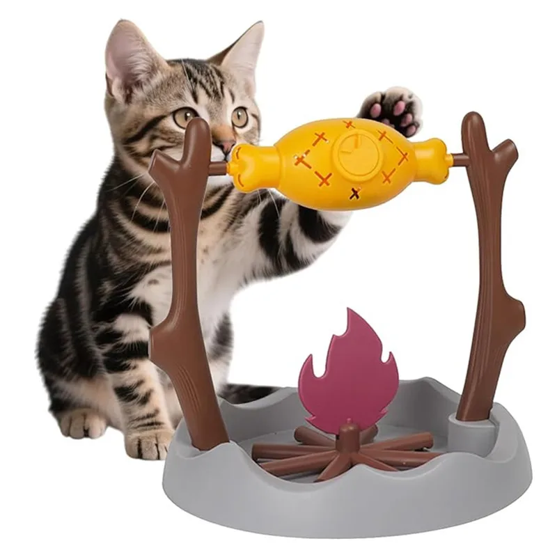 Cat Treat-Dispensing Slow Puzzle Feeder Bowls, Unique Rotatable Roast and Flame 1005010399445404