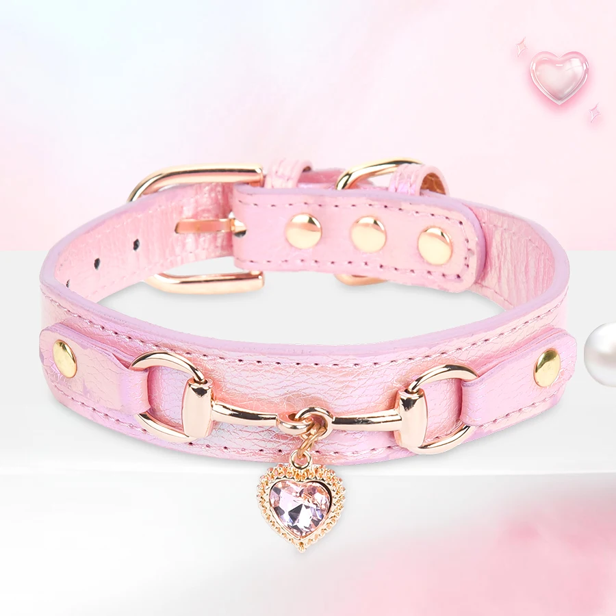 CP567--beautiful PU pet cat&dog collar decorated with sparkling love，adjustable and durable 1005010399528262