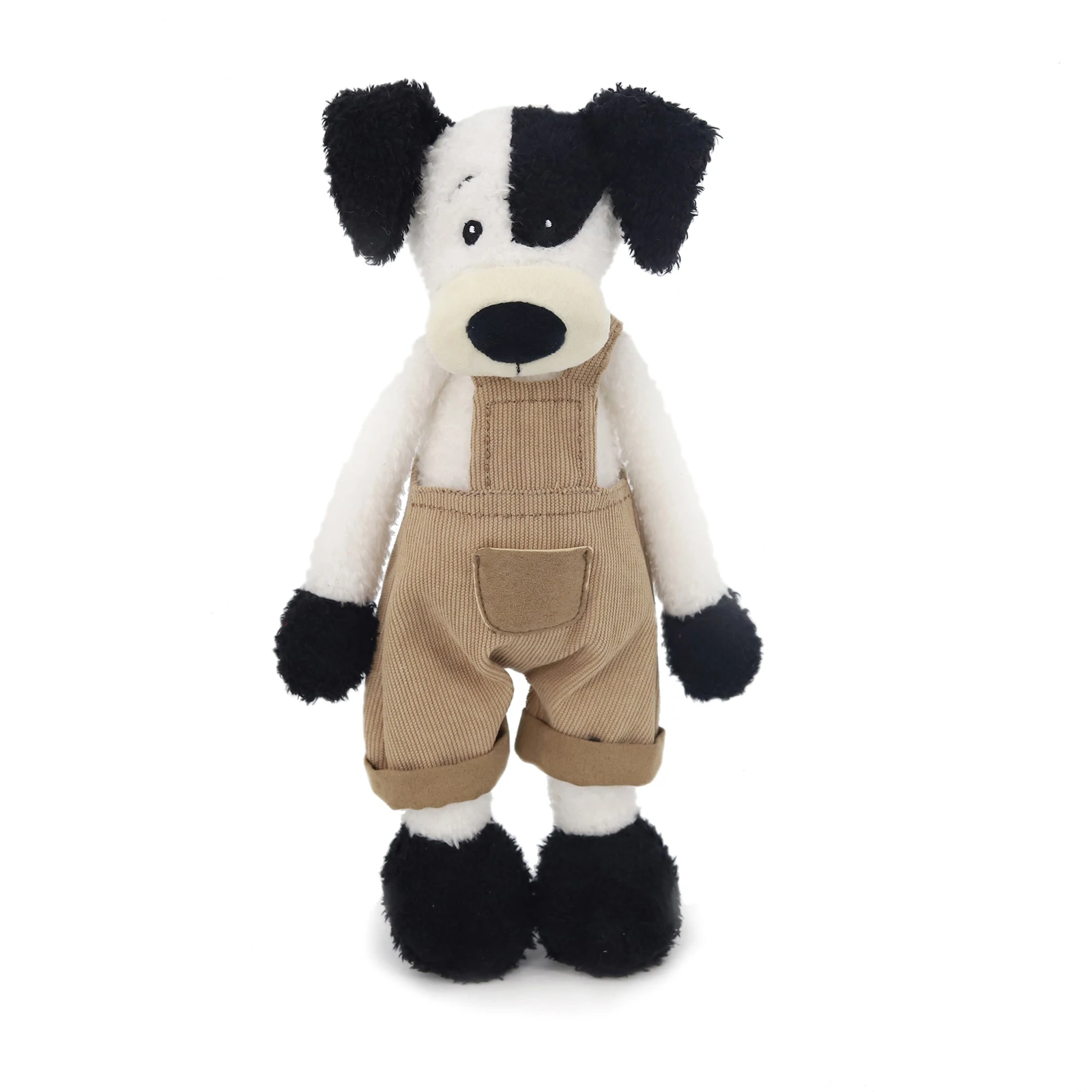 Black White Dog Plush Toy Soft Stuffed Animal with Khaki Overalls Doll Clothes Cute Decor Gift for 1005010400214370