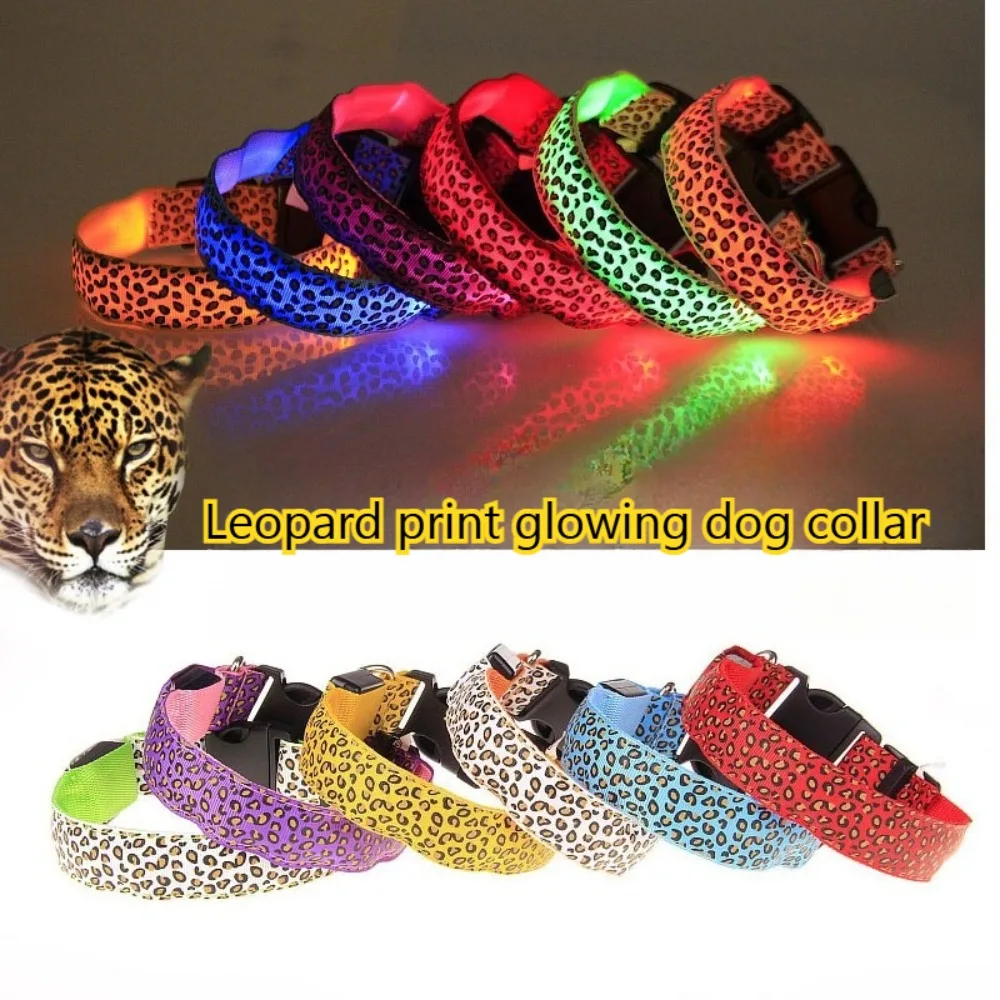LED Dog Luminous Collar with Night Time Anti Slip Warning Leopard Print Four Flashing Modes Collar 1005010407901208