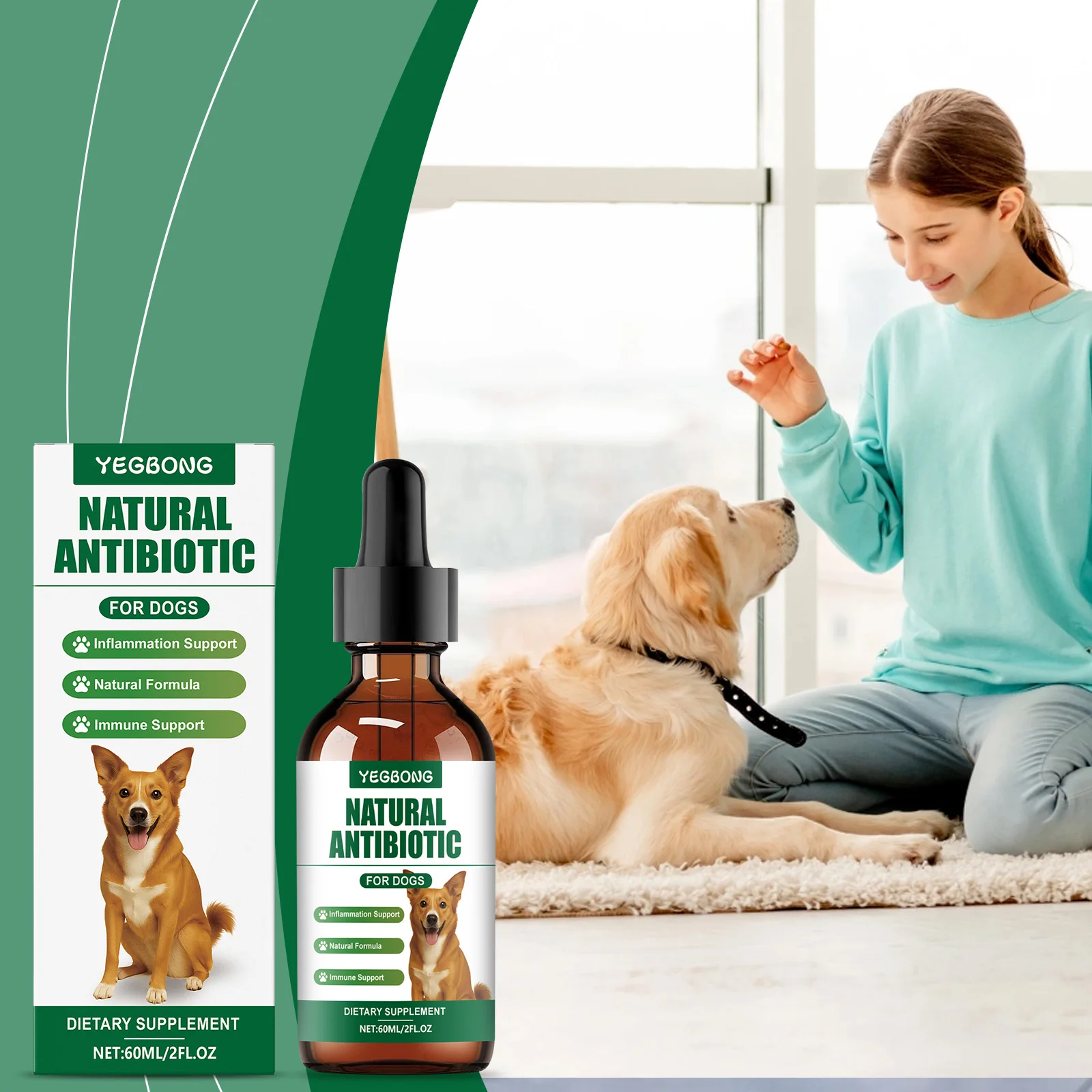 Immune-Boosting Multivitamin Supplement for Dogs, Gentle Formula to Relieve Skin Discomfort (60ml) 1005010408680533