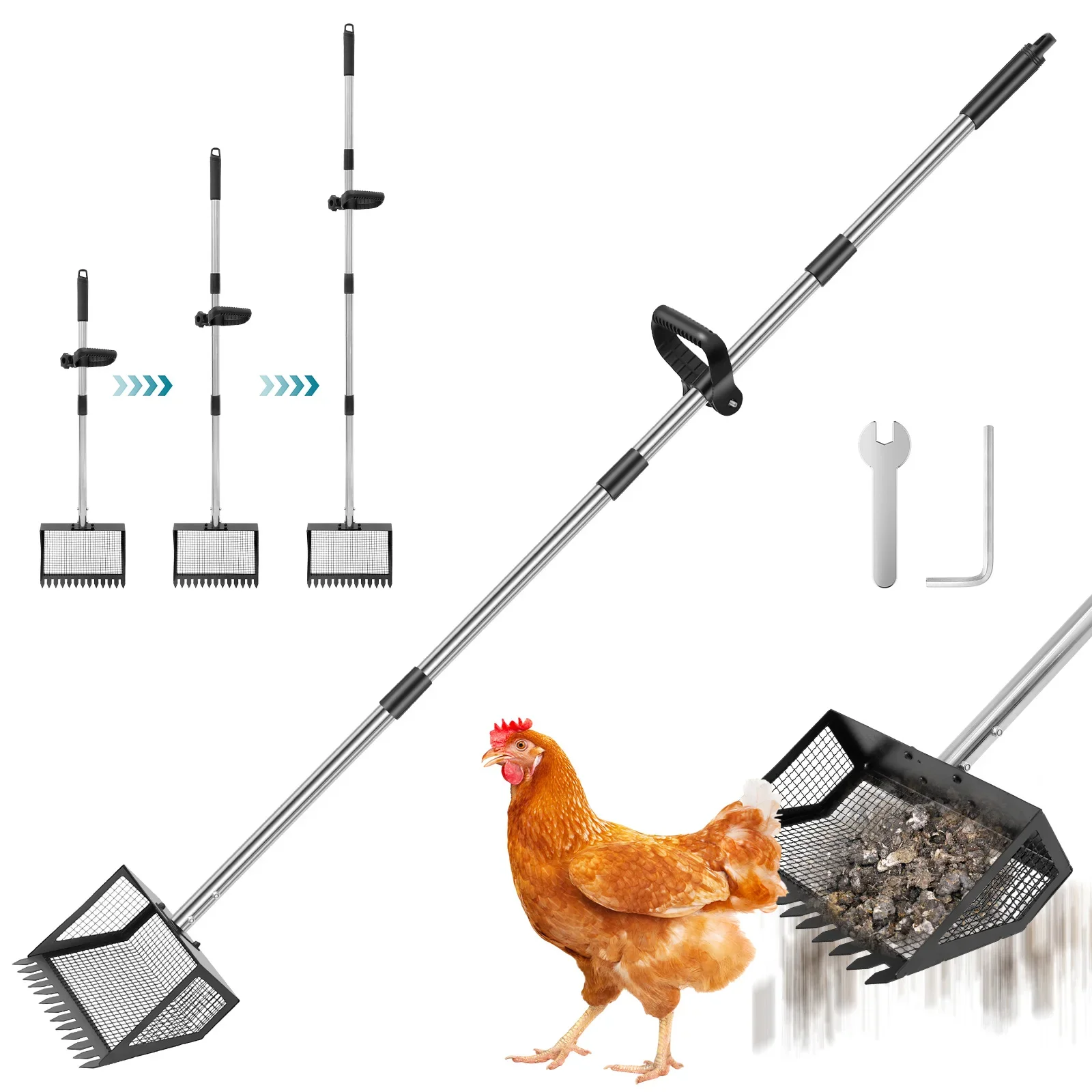 Chicken Poop Scooper Metal Efficient Sifting Shovel with Adjustable Long Handle Cat Litter Scooper 1005010409769535