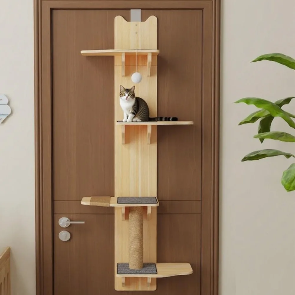 Levels Cat Climber Hanging on the Door Cat Integrated Climbing and Jumping Platform Solid Wood 1005010414908256