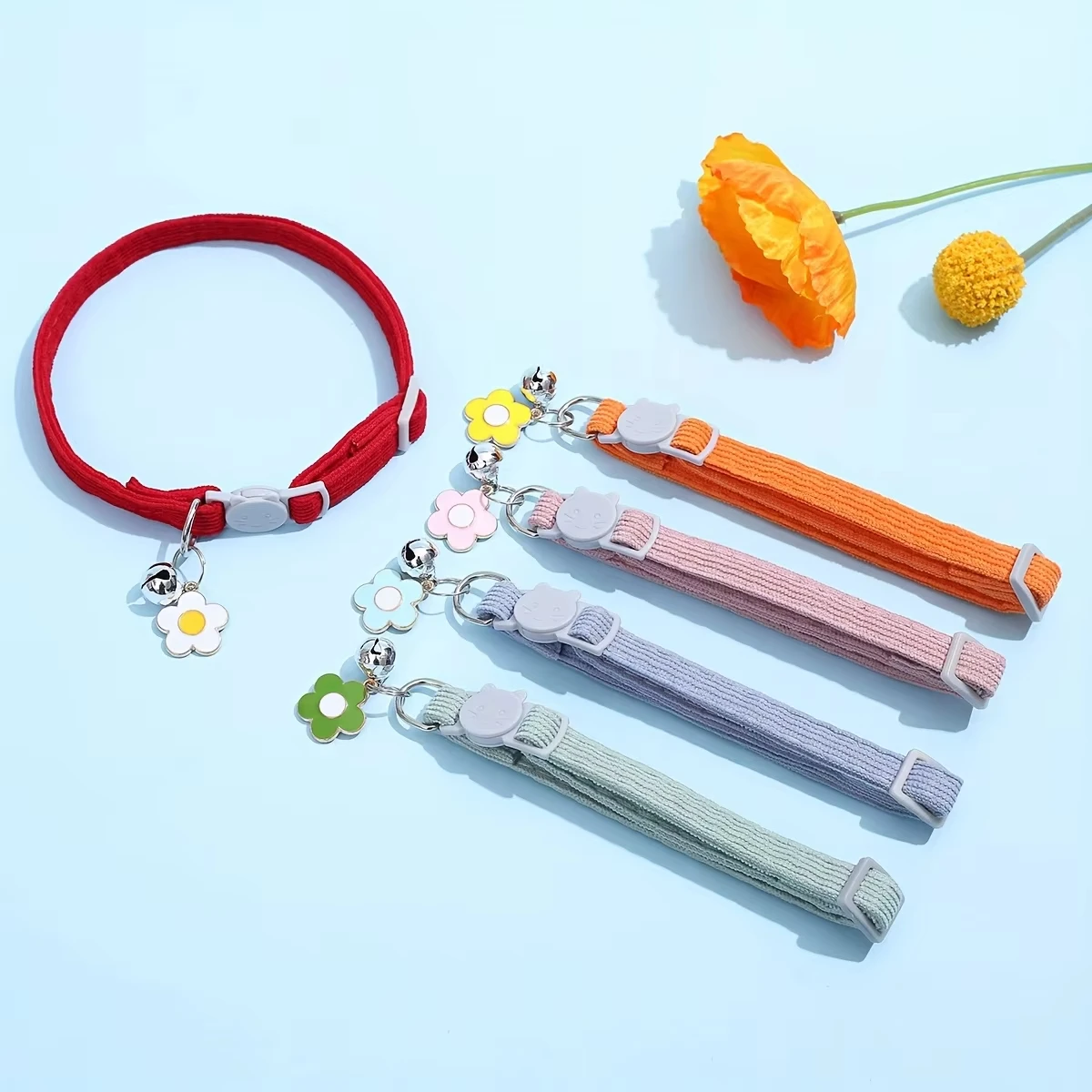 Adjustable Cat Collar with Bell, Safety Snap Hook, Polyester Material, Small Breed Recommended 1005010414974548