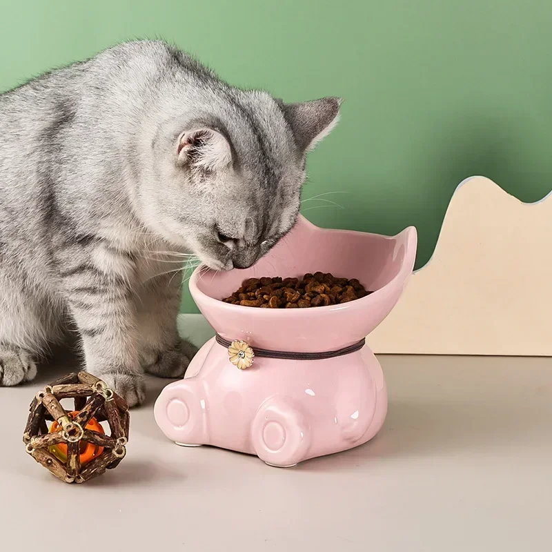 CLEARANCE Sale-Ceramic Cat Bowl High Foot Oblique Mouth Protection Cervical Spine Anti-Overturning 1005010414992117