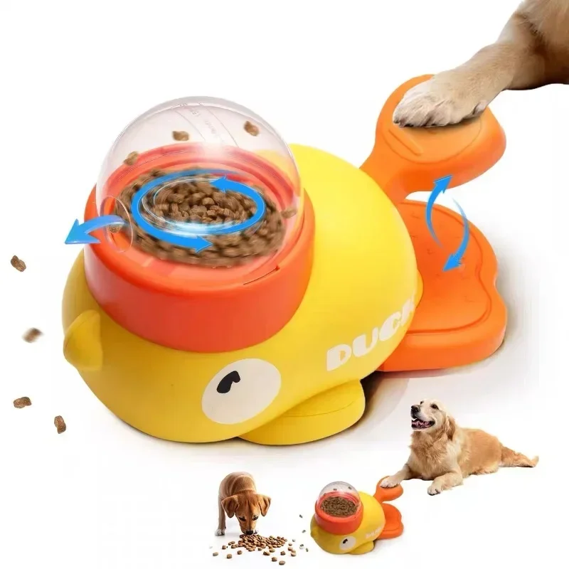 Interactive Dog Toy Pet Automatic Food Treat Dispenser Cartoon Duck Design Slow Food Pet Snack 1005010423201539