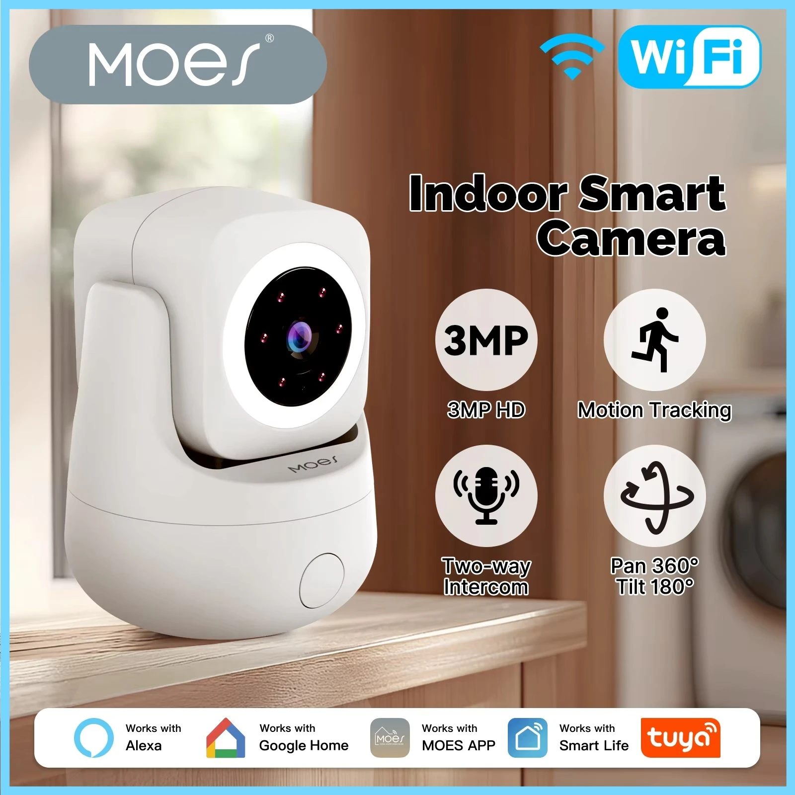 MOES Tuya WiFi Smart Camera Indoor 3MP HD Pan 360° Tilt 180° Home Monitoring Surveillace Works with 1005010424653938