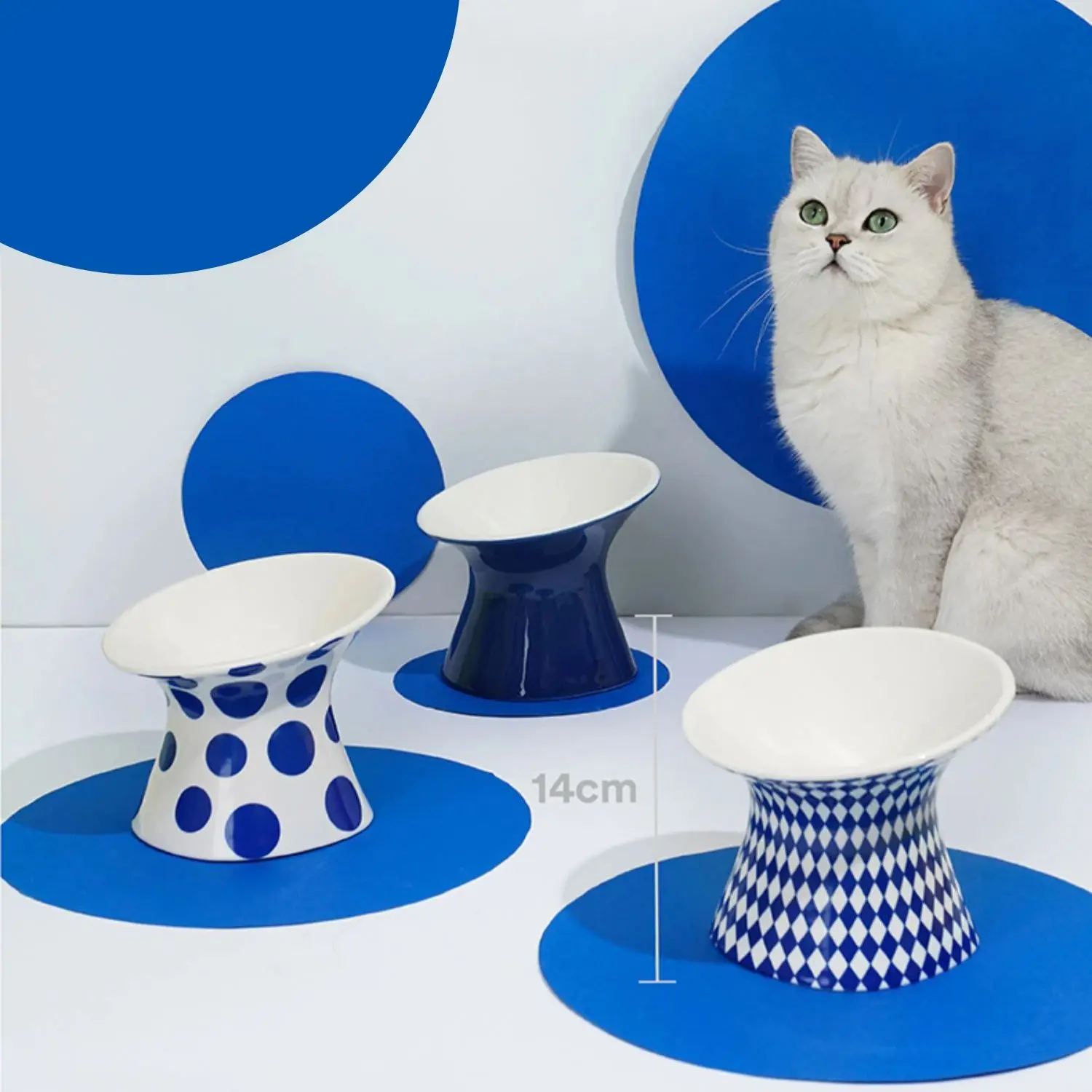 Ceramic Cat and Dog Bowls, Anti-Tip Pet Food Dishes Elevated Base Design Protects Cats' Necks 1005010434310954
