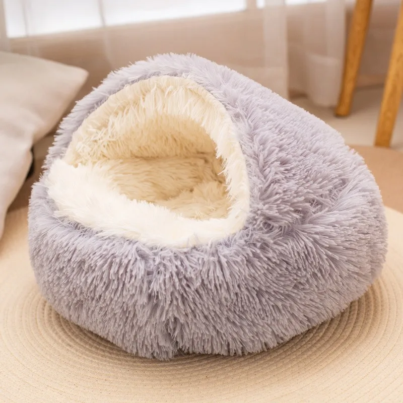 Plush Pet Cat Bed Round Cat Cushion Cat House 2 In 1 Warm Cat Basket Pet Sleep Bag Cat Nest Kennel 1005010436757102