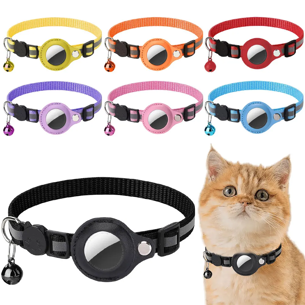 For Apple Airtag Cat Collar Reflective Pet Collar with Bell GPS Tracker Holder Adjustable for Cat 1005010443838231