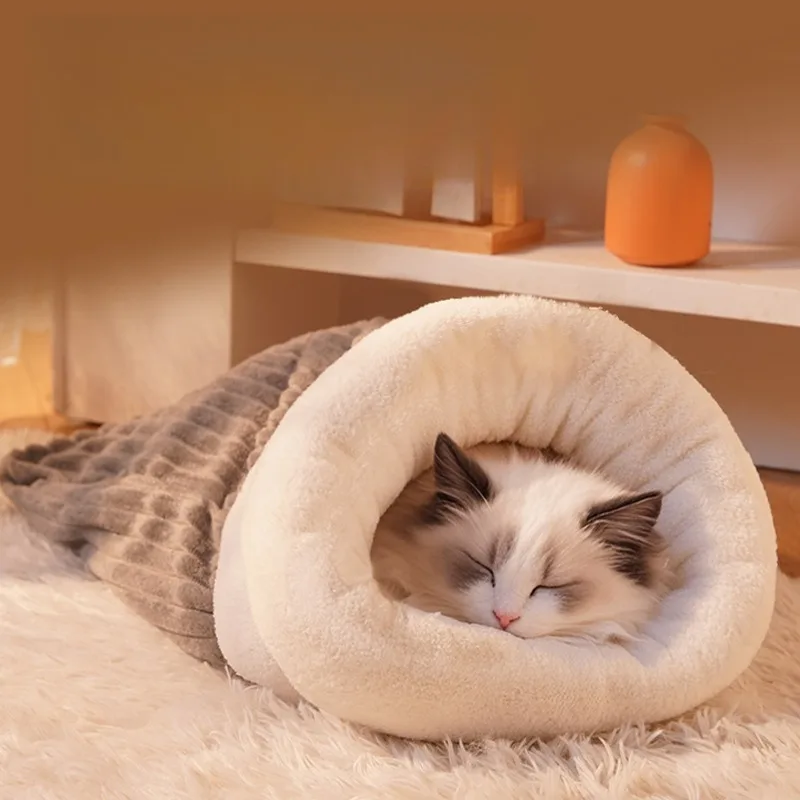 Cat Sleeping Bag Warm Safe Cat Winter Semi-closed Drill Hole Kennel Rabbit Nest Thermal Cat Cave 1005010444497582