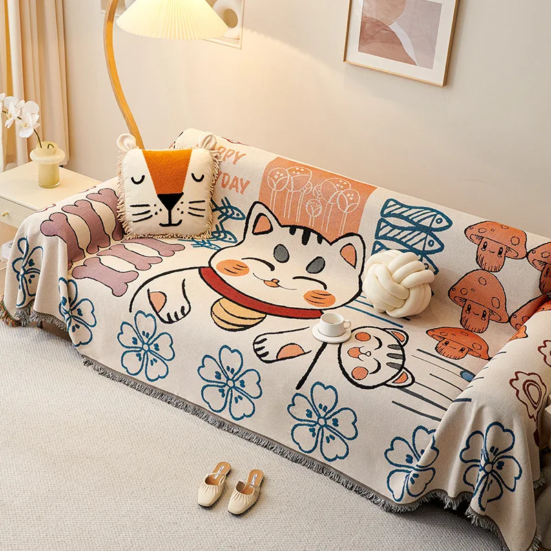 Cute Cat Pattern Sofa Cover Multi Color Thick Knitted Full Cover Cat Proof for L Shape & 2/3/4 1005010446394851