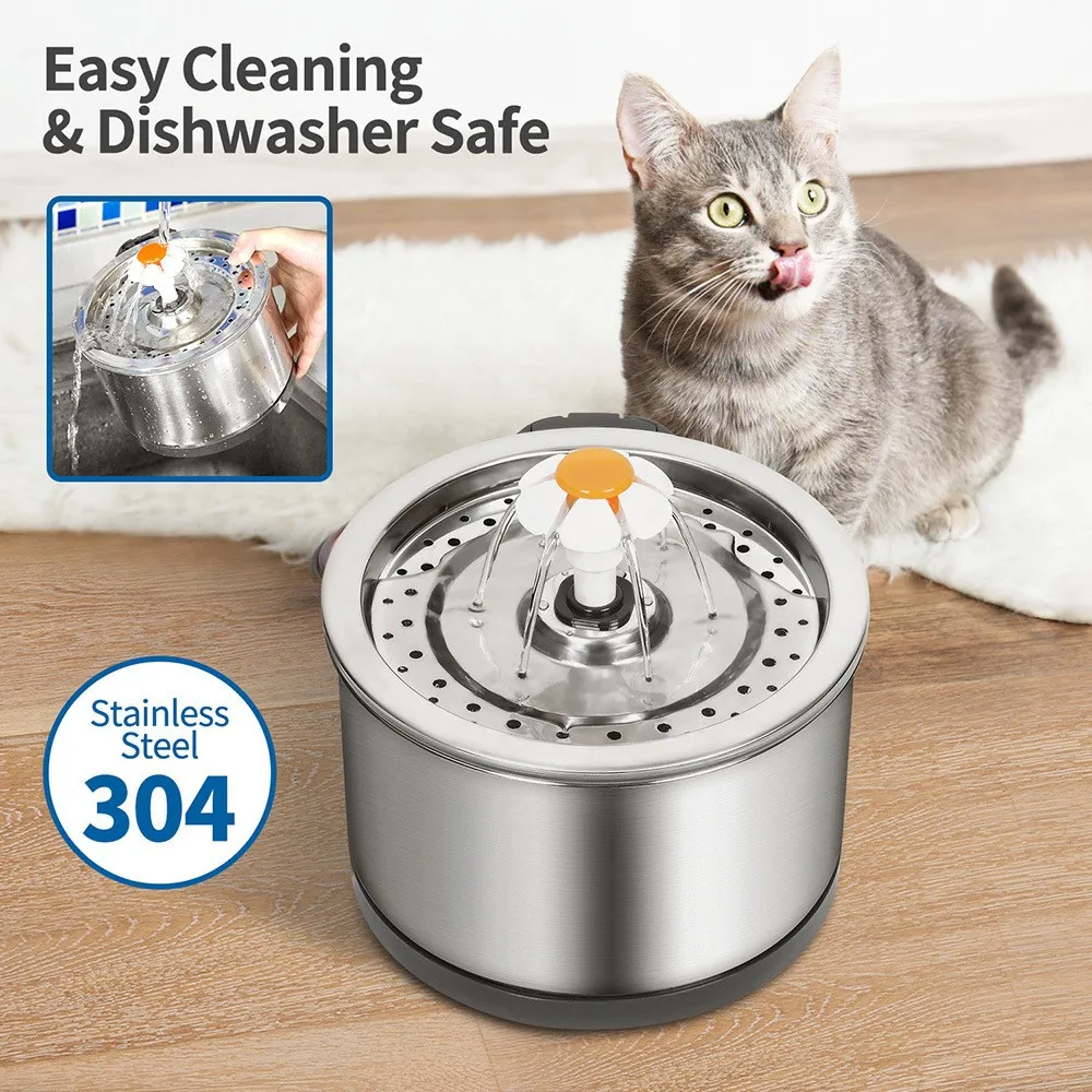 2.5L Stainless Steel Pet Fountain, Automatic Cat Dog Water Dispenser with Filter 1005010448759375