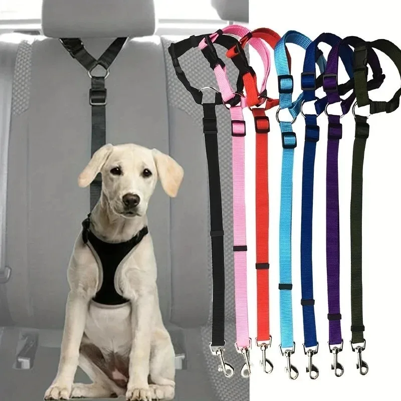 Solid Color Pet Car Seat Belt Nylon Lead Leash Backseat Safety Belt Adjustable Dogs Harness Collar 1005010450123548
